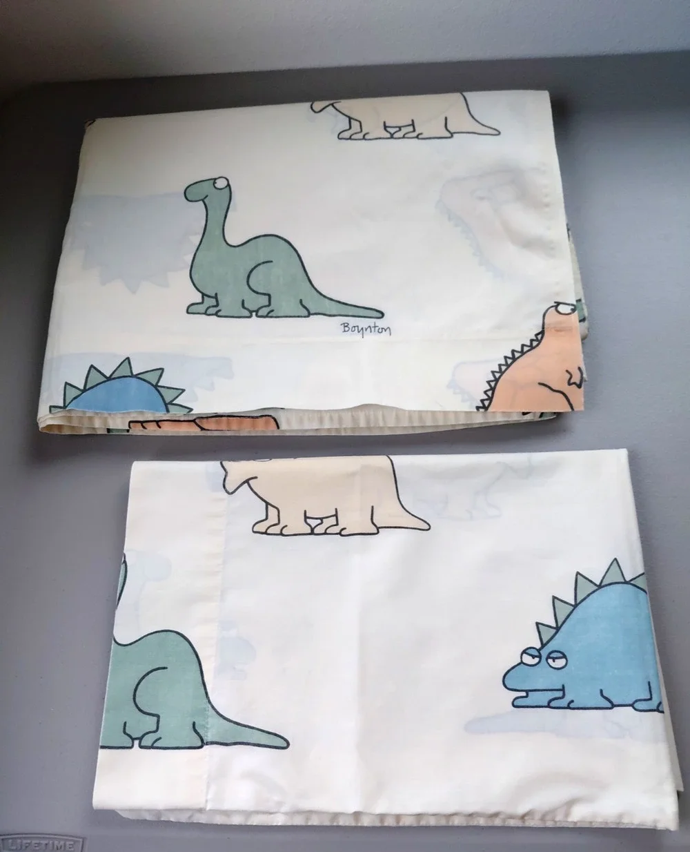 1986 Sandra Boynton Classic Twin Top Sheet + Pillowcase Dinosaur Bedding VTG